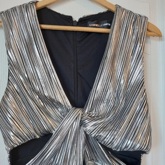 Gabrielle Union for NY&Co Silver Metalic Ilussion Dress Size Meduim NWT - Picture 3 of 10